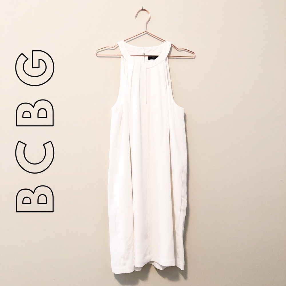 BCBG White high neck dress
